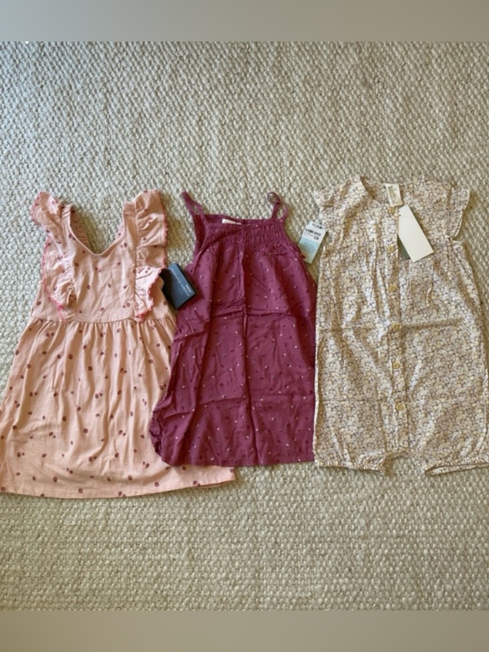 NWT (2 Cotton) Girls Pink & Burgundy Summer Dress Set - 3-Pack
